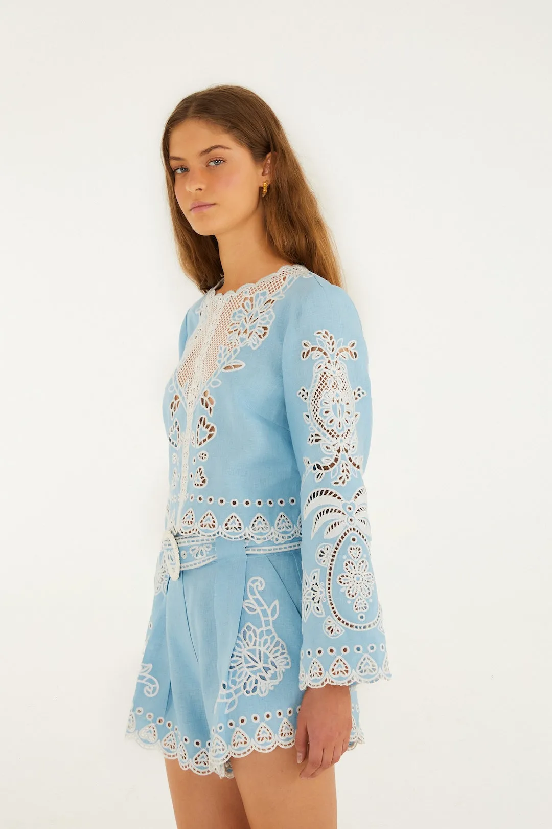 Farm Rio - Romantic Richelieu Blouse - Blue sold by Jessie Boutique product image thumbnail 4