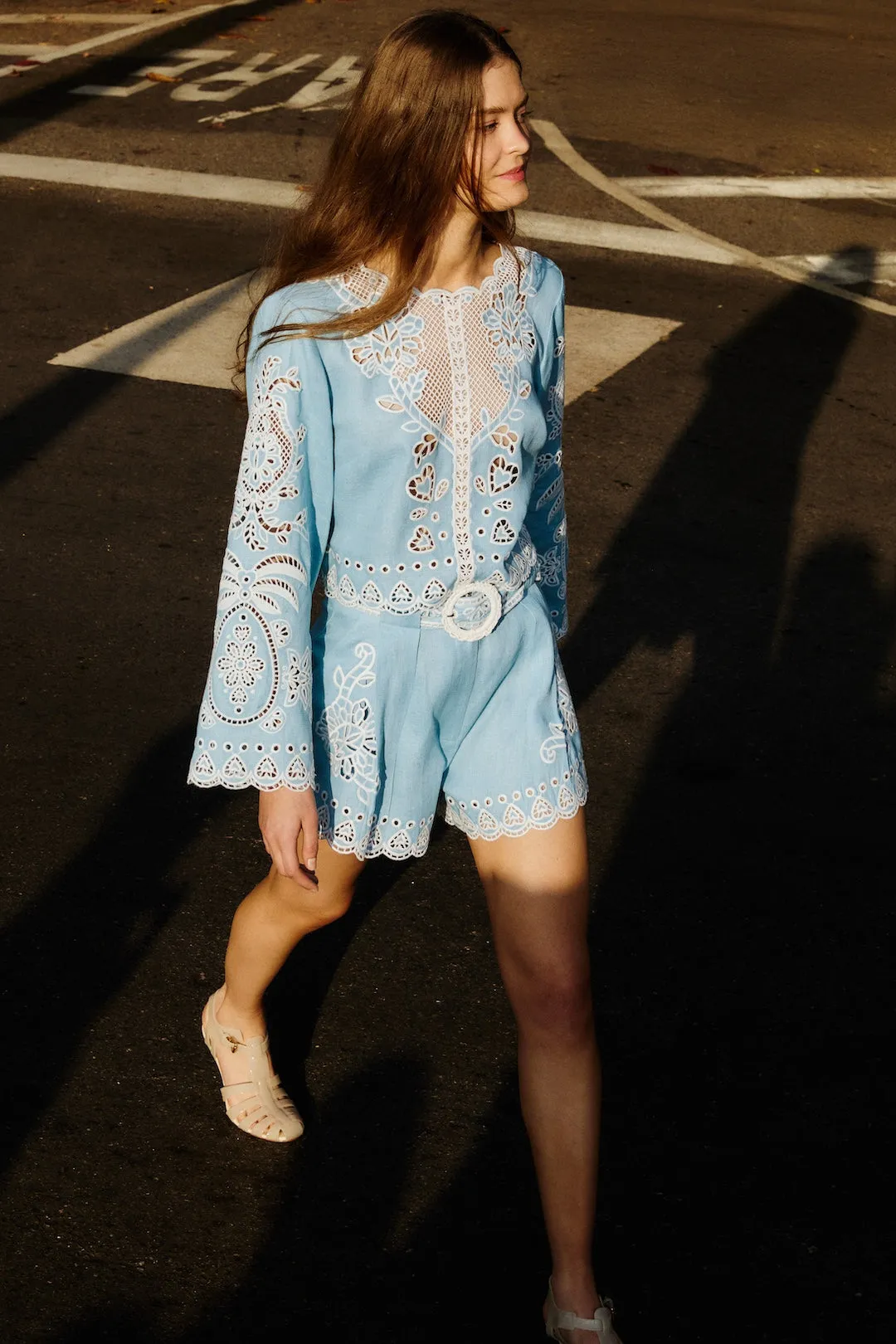 Farm Rio - Romantic Richelieu Blouse - Blue sold by Jessie Boutique