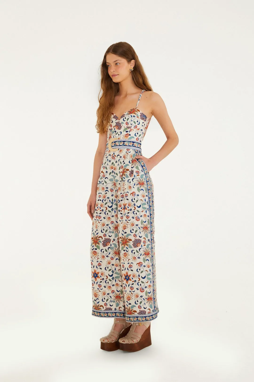 Farm Rio - Soft Belted Jumpsuit - Pink Floral Delhi Tapestry sold by Jessie Boutique product image thumbnail 4