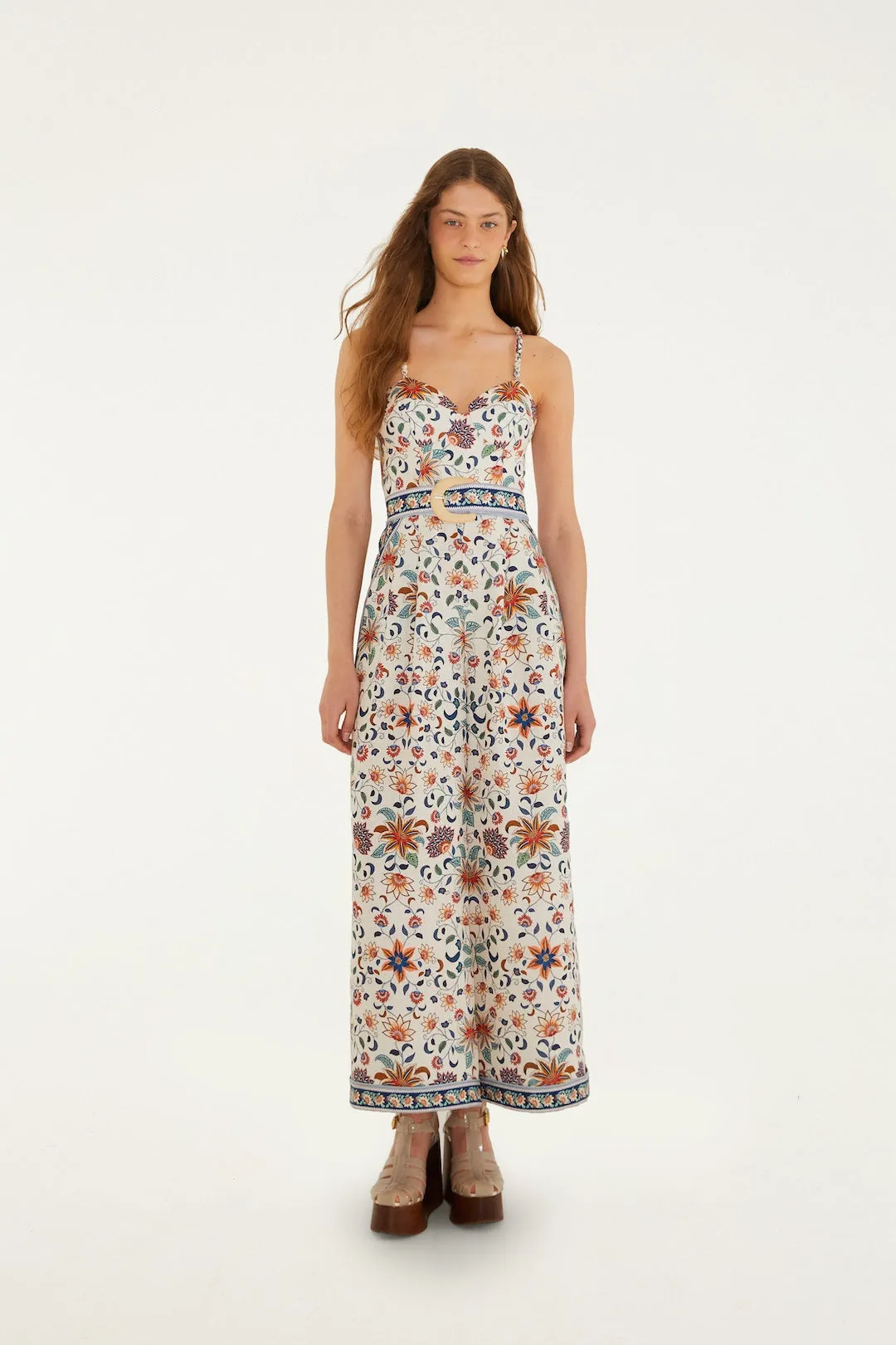 Farm Rio - Soft Belted Jumpsuit - Pink Floral Delhi Tapestry sold by Jessie Boutique