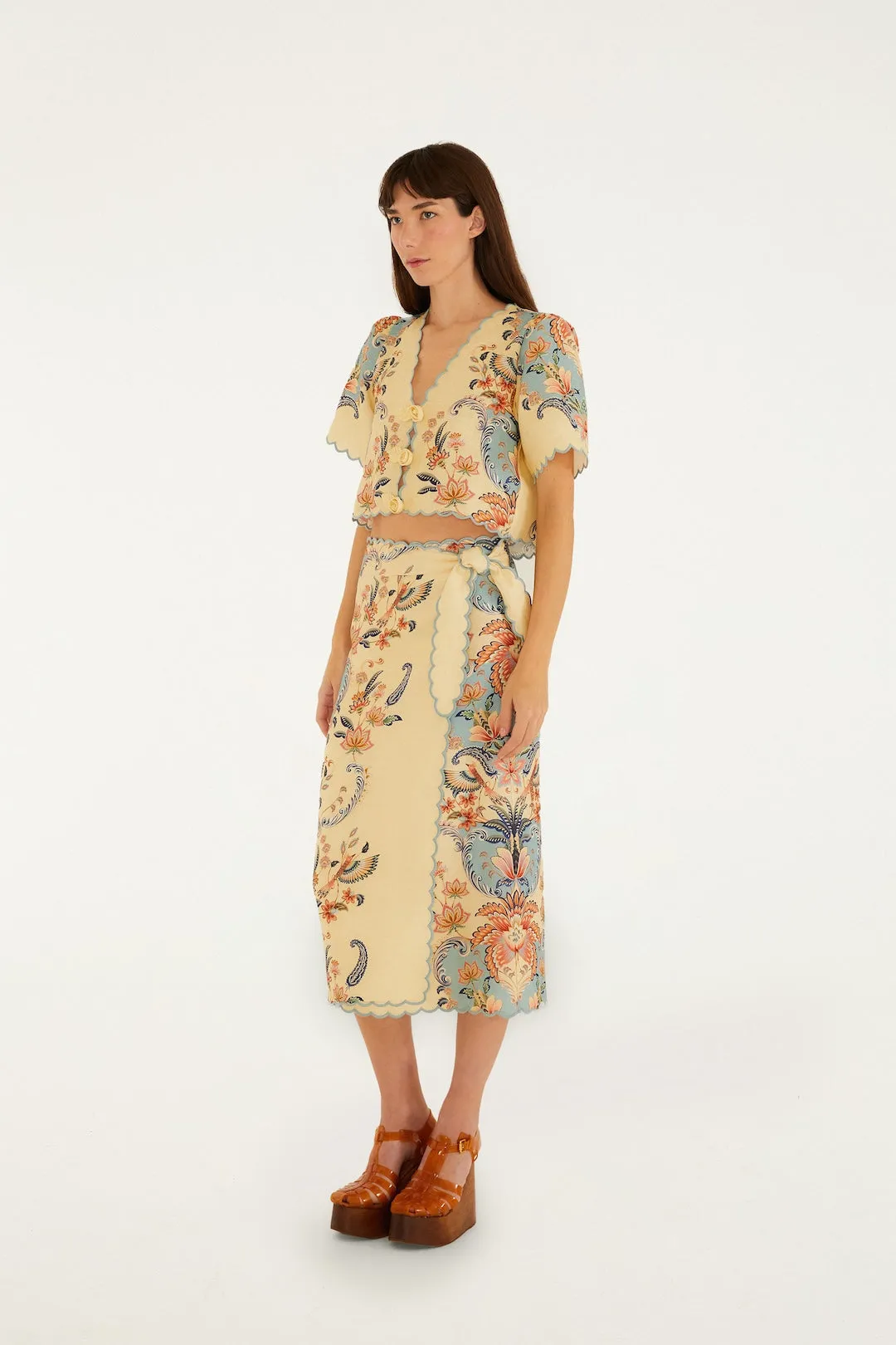 Farm Rio - Midi Skirt - Boho Beauty Butter sold by Jessie Boutique product image thumbnail 4