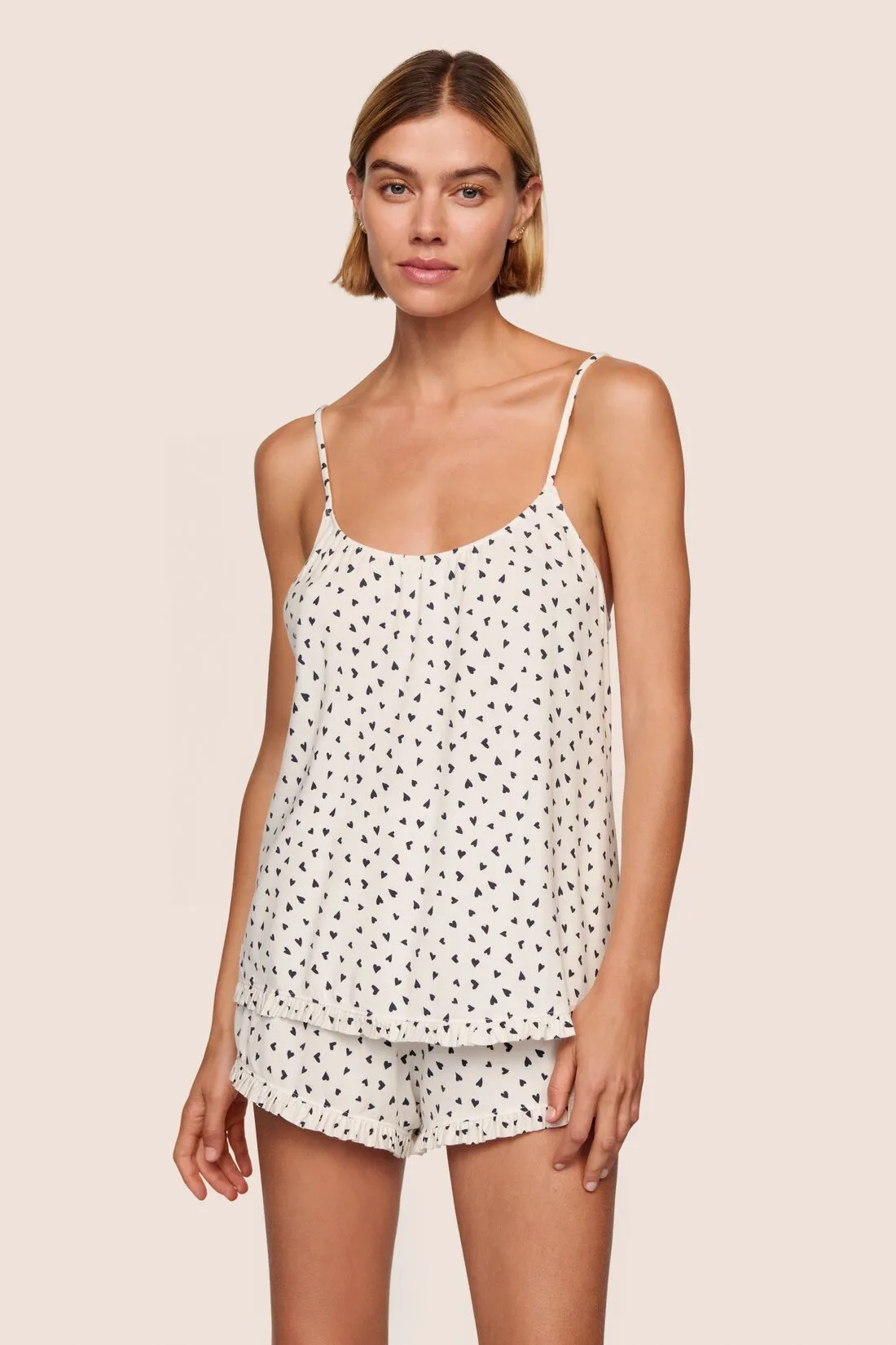 Eberjey - Gisele TENCEL™ Printed Modal Ruffle Cami & Shortie Short Set - Heart to Heart Black sold by Jessie Boutique