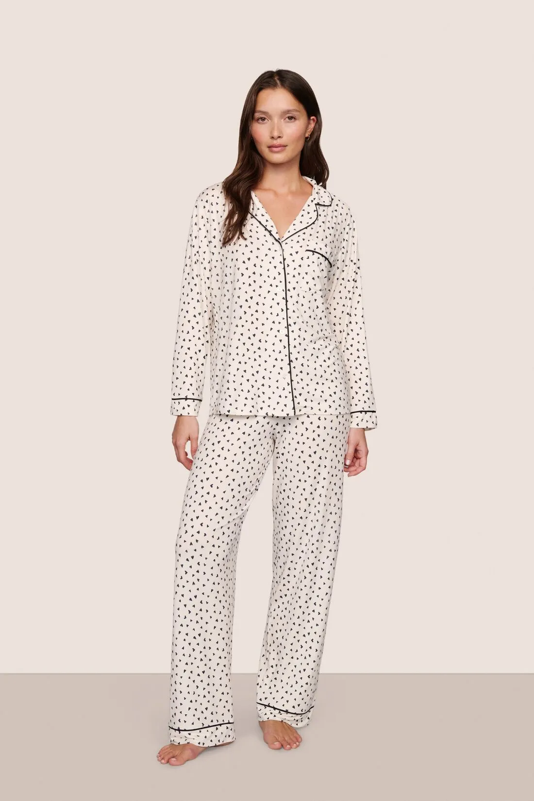 Eberjey - Gisele Printed TENCEL™ Modal Long PJ Set - Heart to Heart Black/Black sold by Jessie Boutique