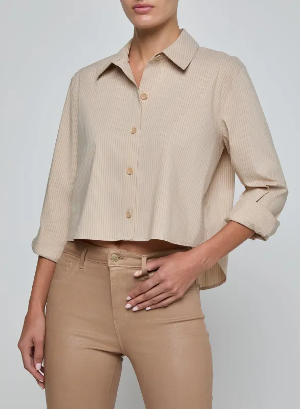 L’agence - Cosette Shirt - Macadamia/Light Brown Stripe sold by Jessie Boutique