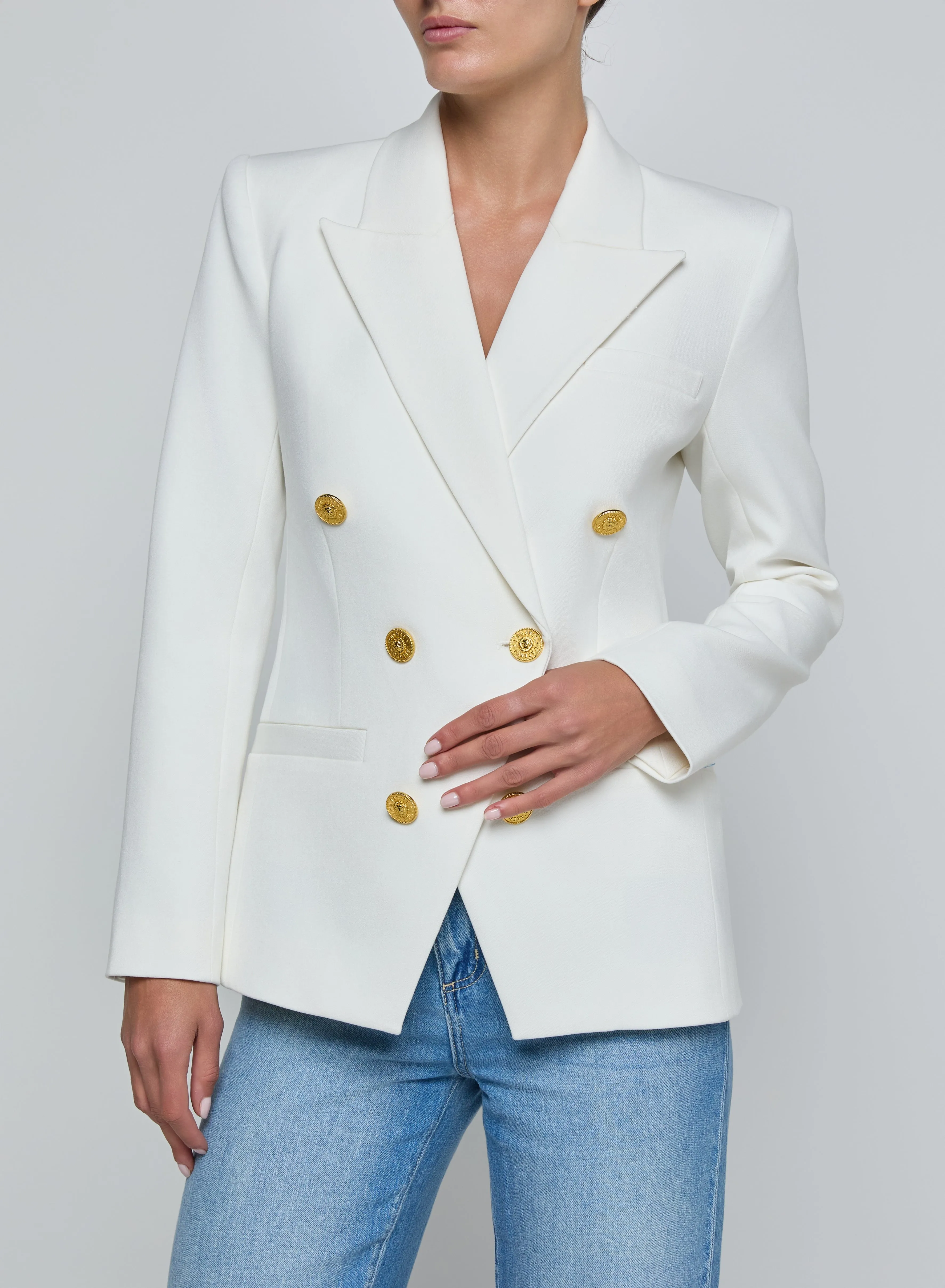 L’agence - Kyomi Double-Breasted Blazer - White sold by Jessie Boutique