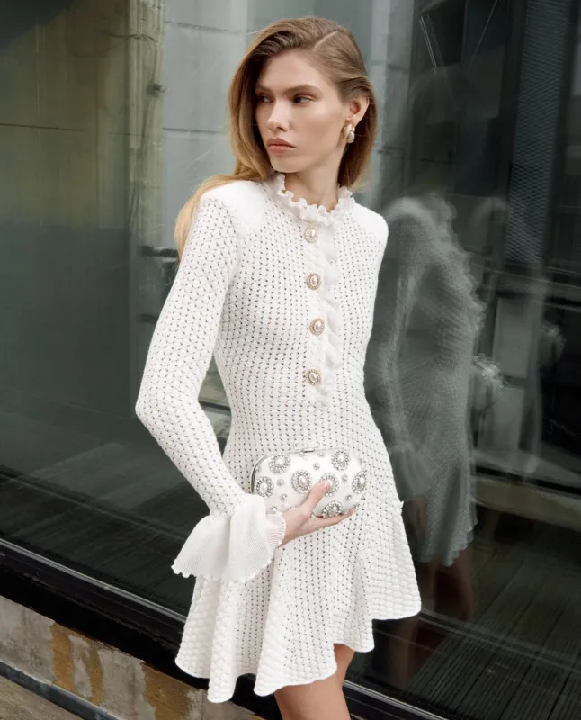 Self-portrait - Pointelle Knit Mini Dress - White made by Self-Portrait