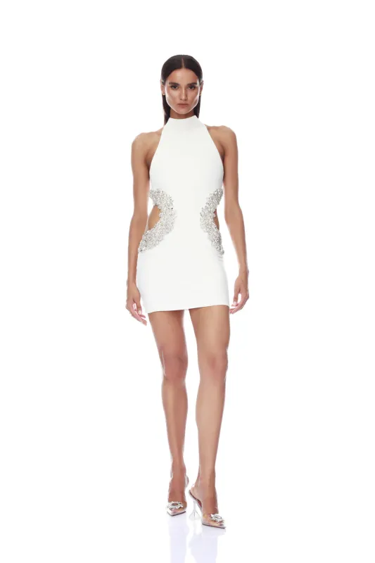 Bronx And Banco - Camila Halterneck Double Cutout Mini Dress - White sold by Jessie Boutique