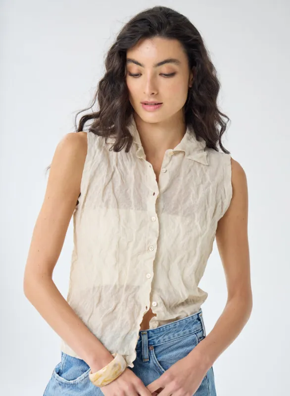 Autumn Cashmere - Sleeveless Sheer Shirt - Beige sold by Jessie Boutique