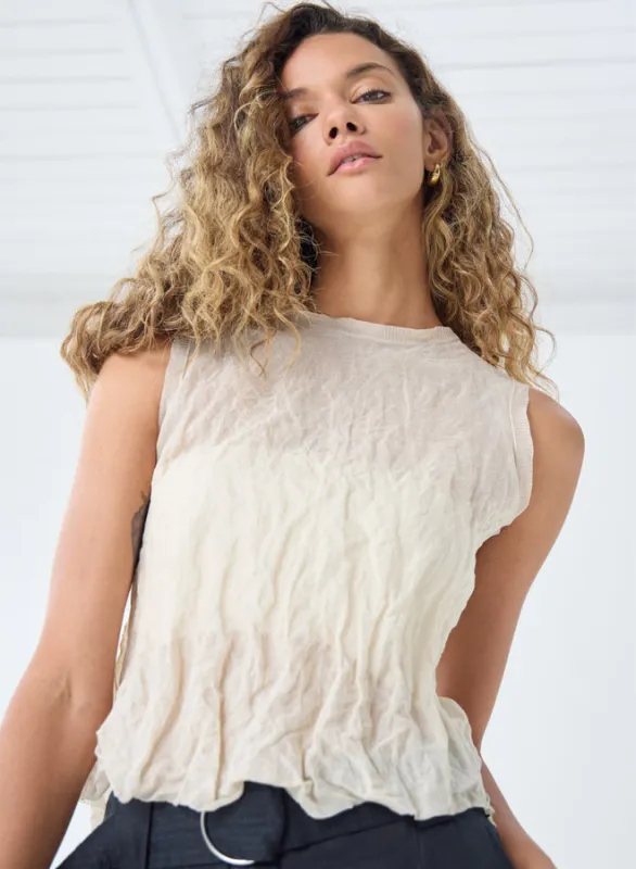 Autumn Cashmere - Crushed Silk Tank - Beige made by Autumn Cashmere