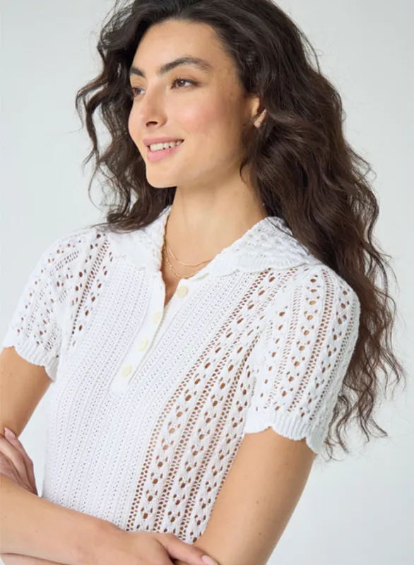 Autumn Cashmere - Pointelle Wide Collar Polo W/ Panel - Multiple Colors sold by Jessie Boutique