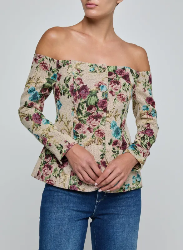 L’agence - Alice Blazer Top - Multi Floral Tapestry sold by Jessie Boutique