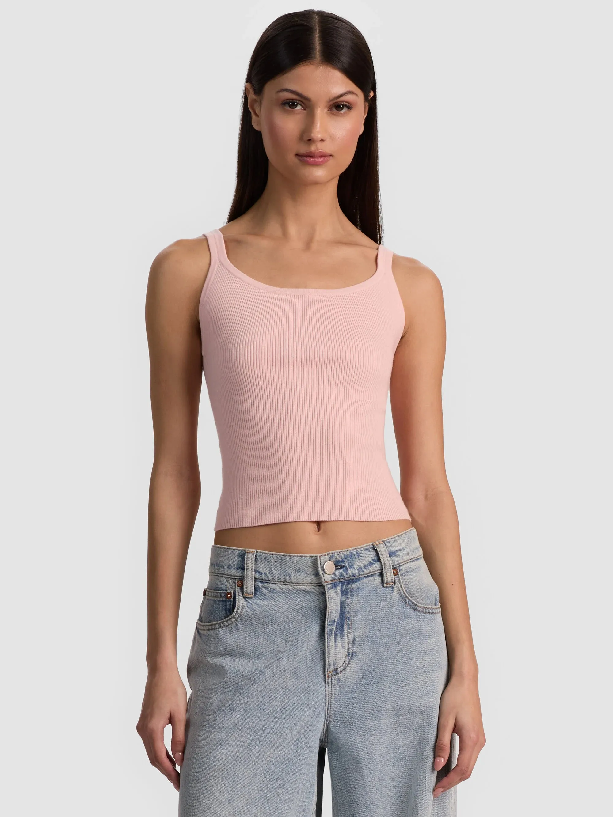 Alice + Olivia - Shana Ribbed Tank - English Rose sold by Jessie Boutique