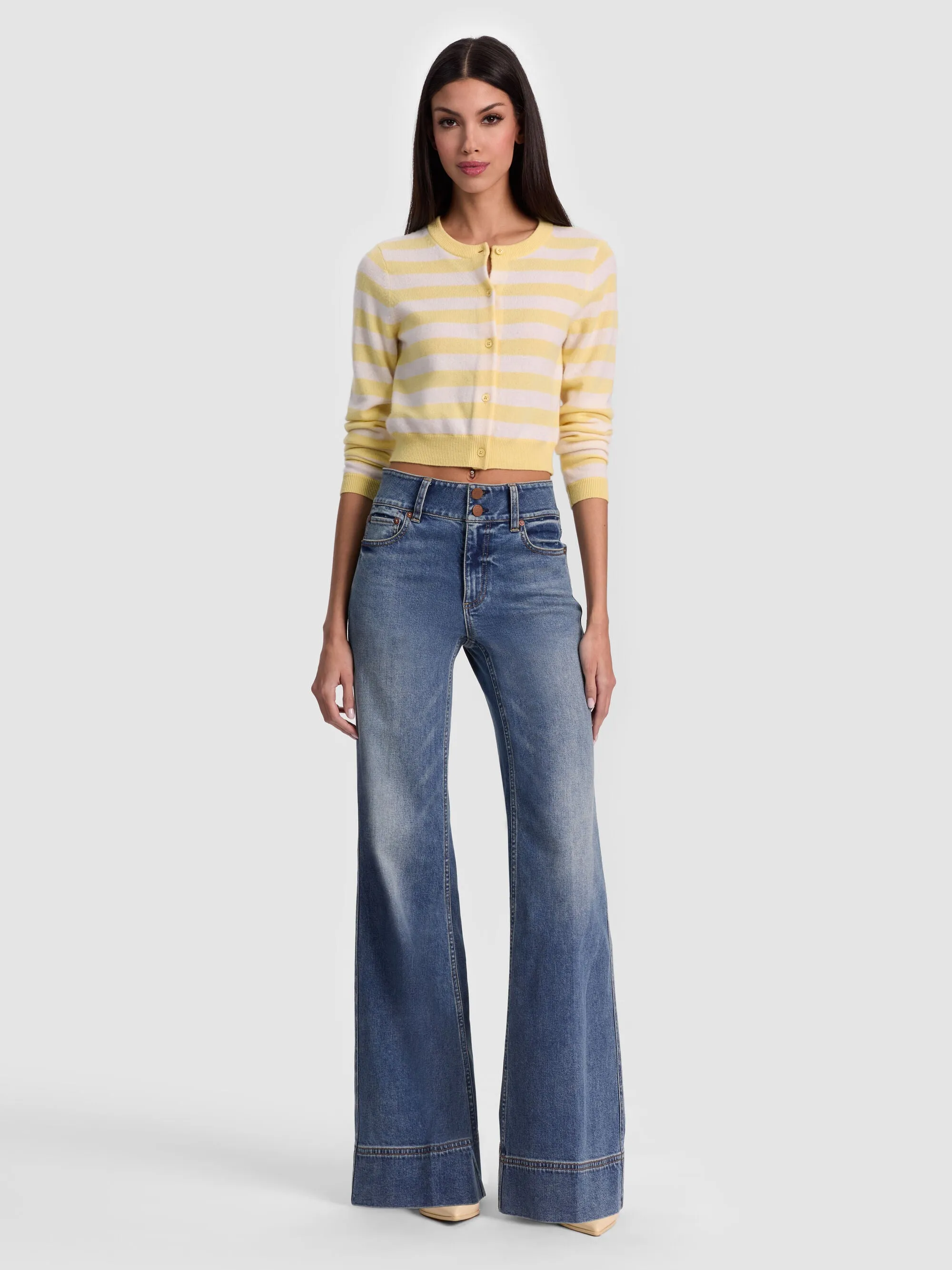 Alice + Olivia - Dollie Striped Cashmere Cardigan - Butter/Ecru sold by Jessie Boutique product image thumbnail 3