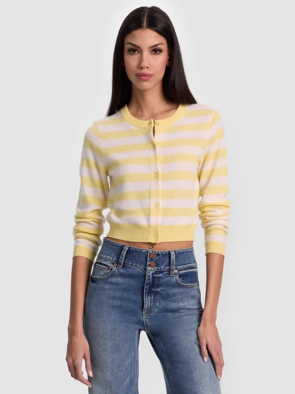 Alice + Olivia - Dollie Striped Cashmere Cardigan - Butter/Ecru sold by Jessie Boutique