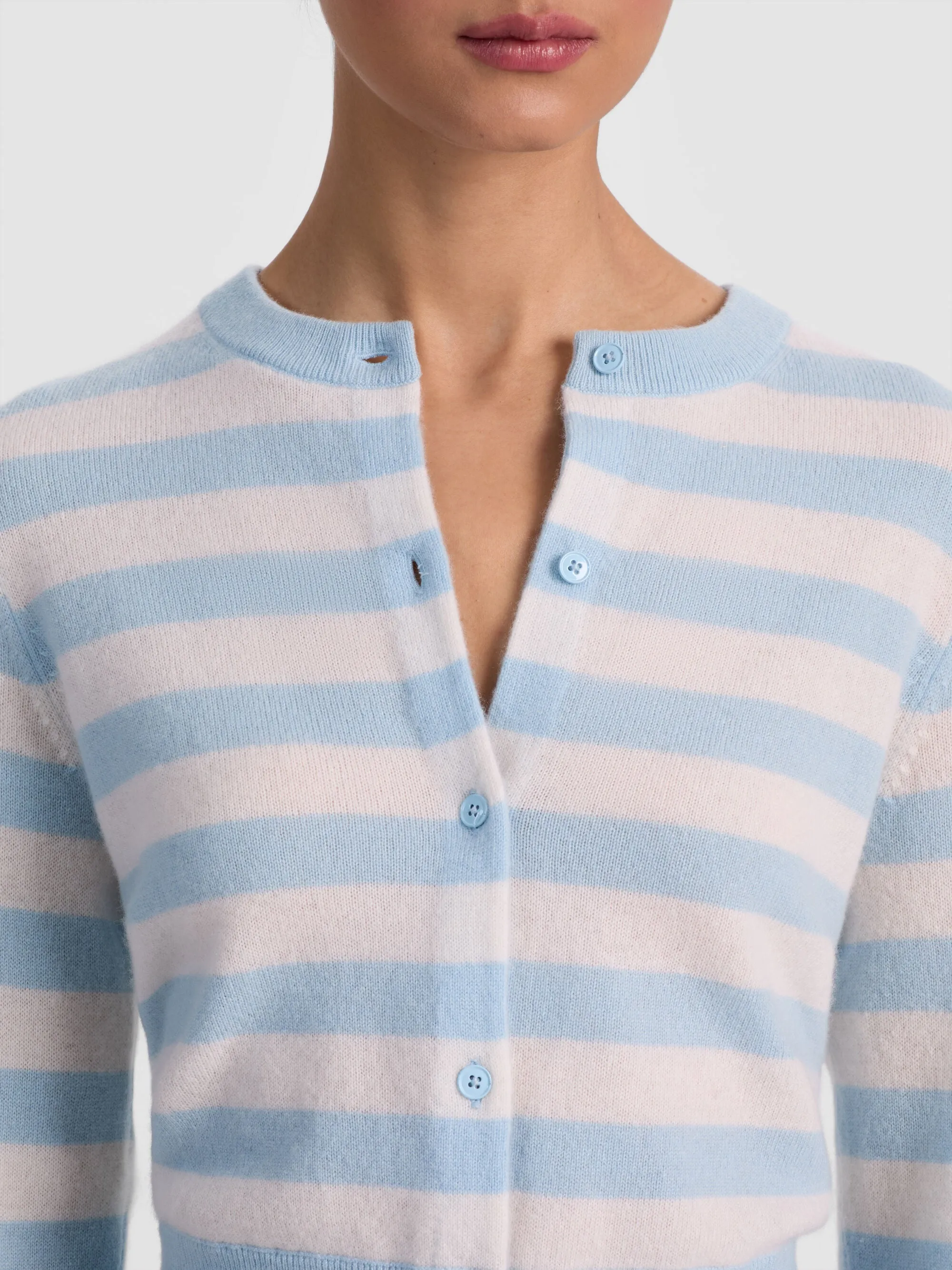 Alice + Olivia - Dollie Striped Cashmere Cardigan - Carolina Blue/Ecru sold by Jessie Boutique product image thumbnail 4