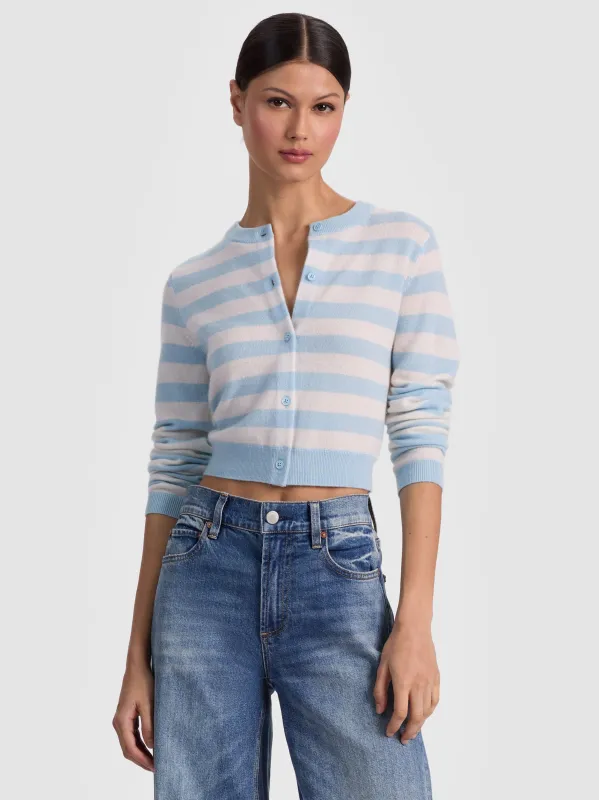 Alice + Olivia - Dollie Striped Cashmere Cardigan - Carolina Blue/Ecru sold by Jessie Boutique