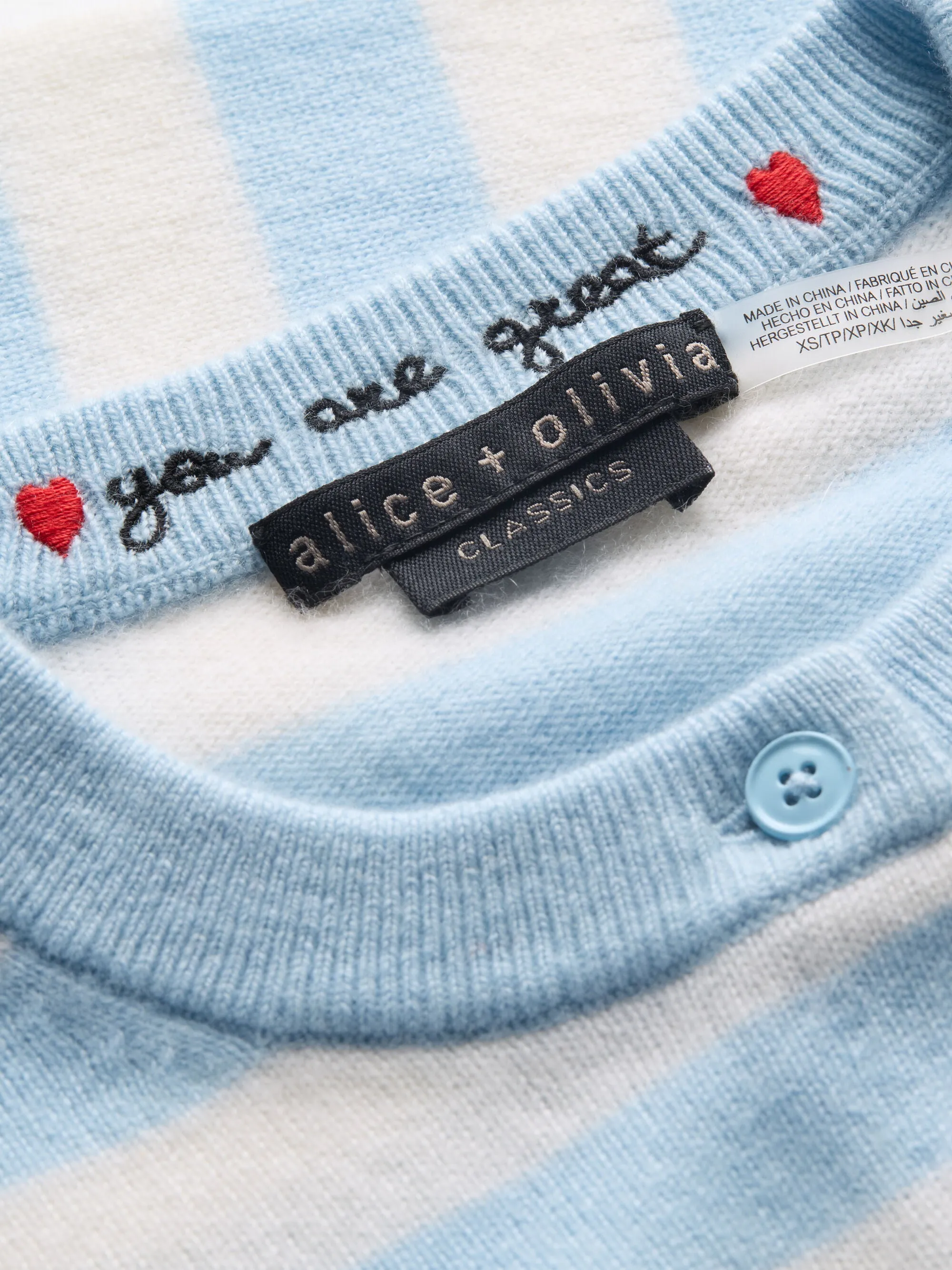 Alice + Olivia - Dollie Striped Cashmere Cardigan - Carolina Blue/Ecru sold by Jessie Boutique product image thumbnail 2