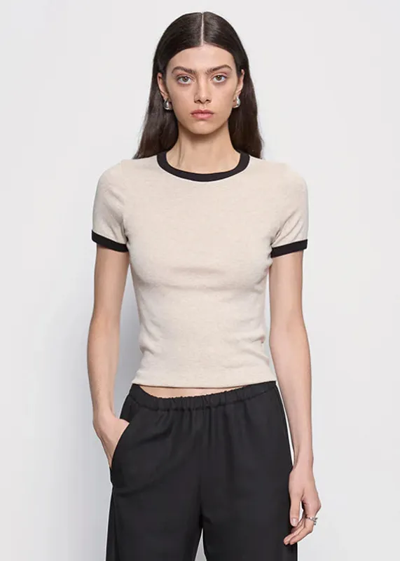 Enza Costa - Cotton Classic Ringer Tee - Wheat/Black sold by Jessie Boutique