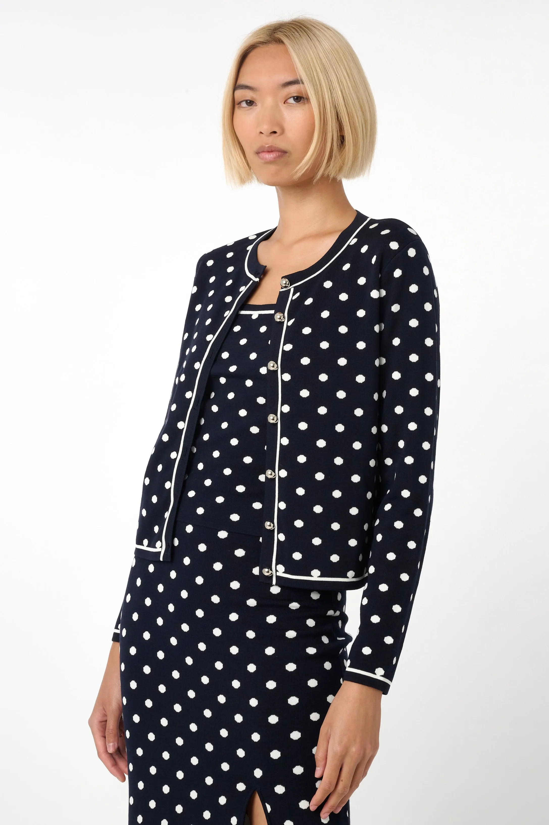 Toccin - Xandra Long Sleeve Cardigan - Midnight Polka Dot sold by Jessie Boutique