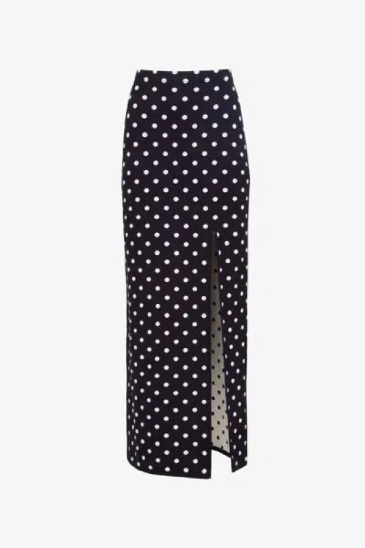 Toccin - Coralie Pull on Midi Skirt With Slit - Midnight Polka Dot made by Toccin