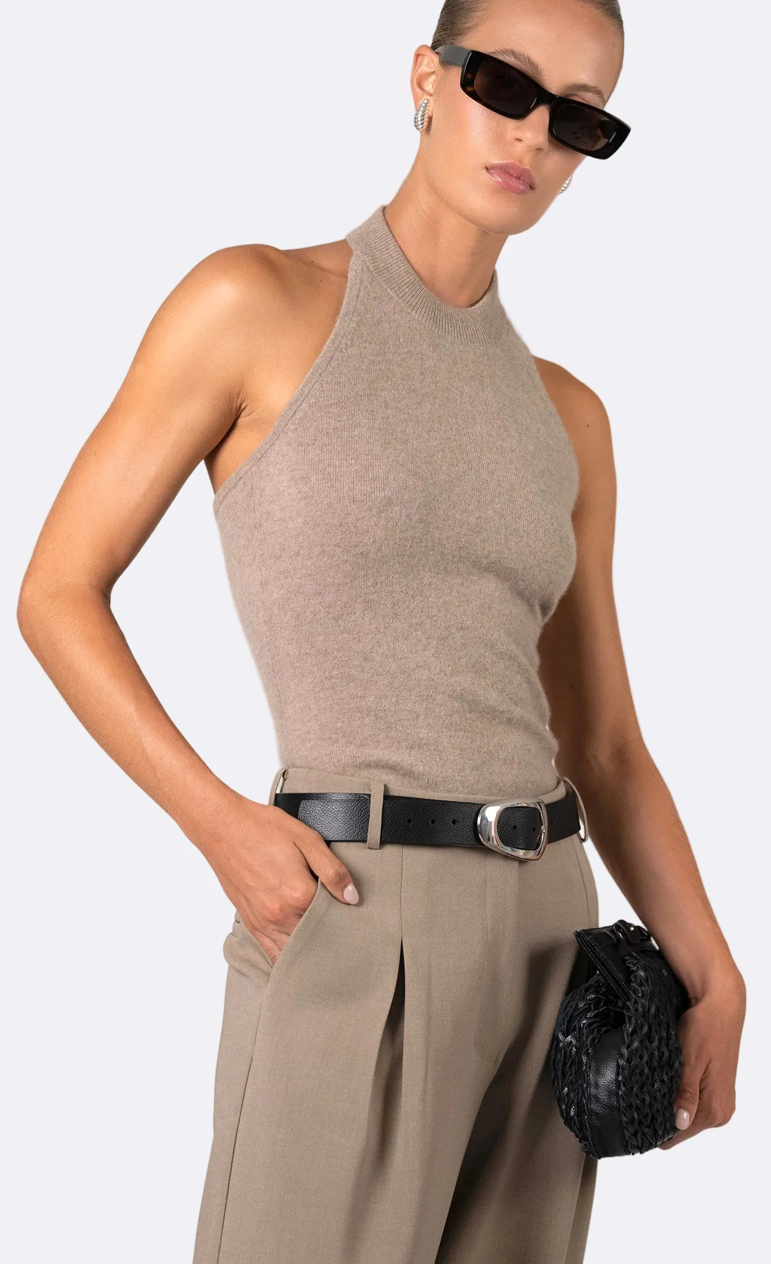 Nonchalant - Tulsa Cashmere Halter - Taupe sold by Jessie Boutique