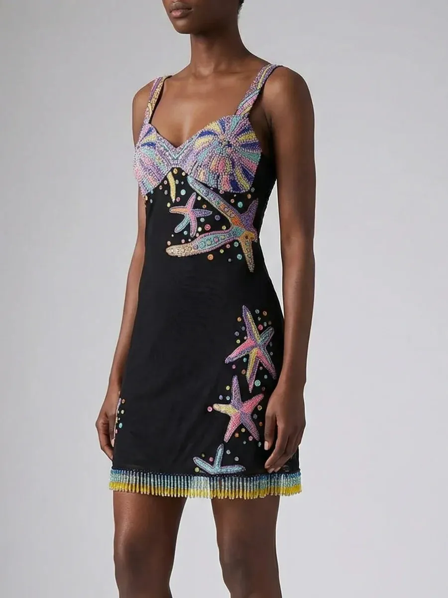 Oceanus - Crescent Shell Mini Dress - Black sold by Jessie Boutique