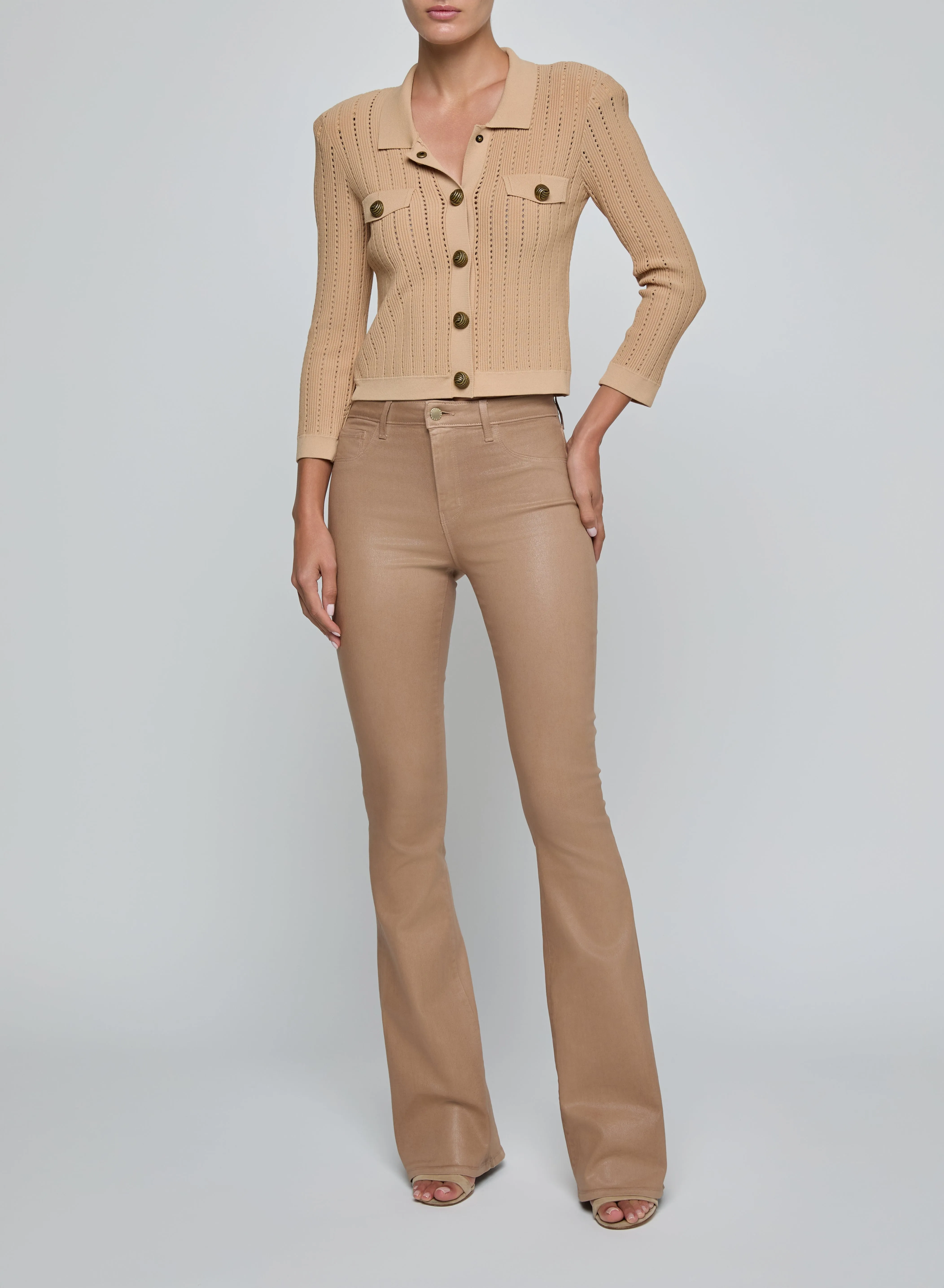 L’agence - Risa Collared Cardigan - Light Almond/Gold sold by Jessie Boutique product image thumbnail 4