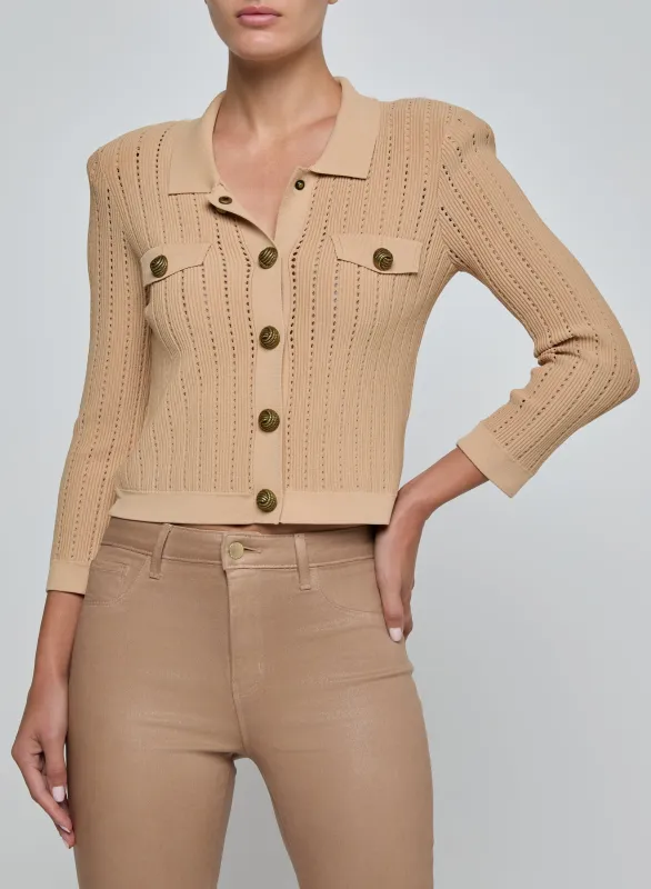 L’agence - Risa Collared Cardigan - Light Almond/Gold sold by Jessie Boutique