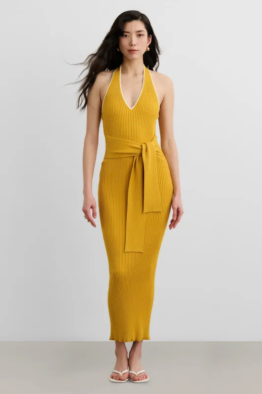 Toccin - Allegra V-Neck Tie-Front Halter Midi Dress - Tuscan Sun made by Jessie Boutique