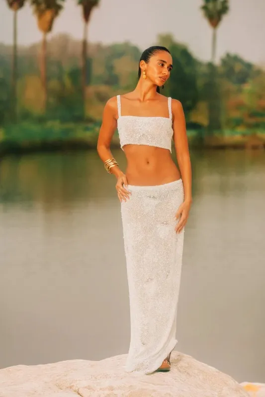 Oceanus - Hazel Beaded Jellyfish Top - White sold by Jessie Boutique