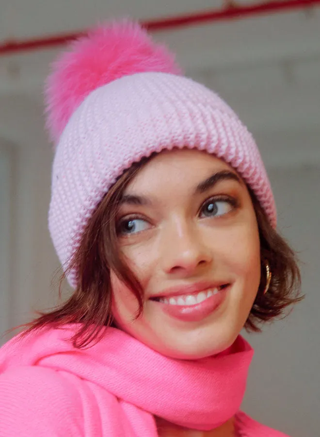 Autumn Cashmere - Beanie w/ Contrast Fur Pom Pom In Multiple Colors sold by Jessie Boutique