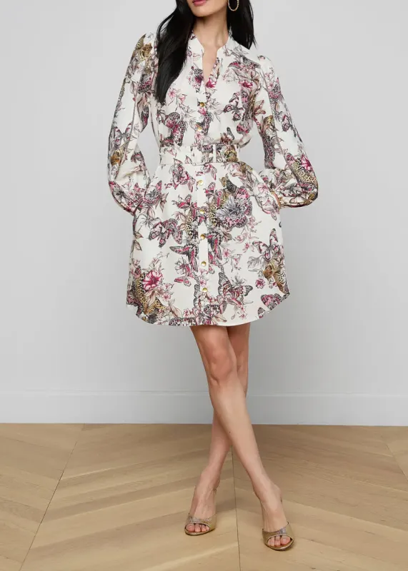 L’agence - Kiersten Dress - White Multi Large Butterfly Jungle sold by Jessie Boutique