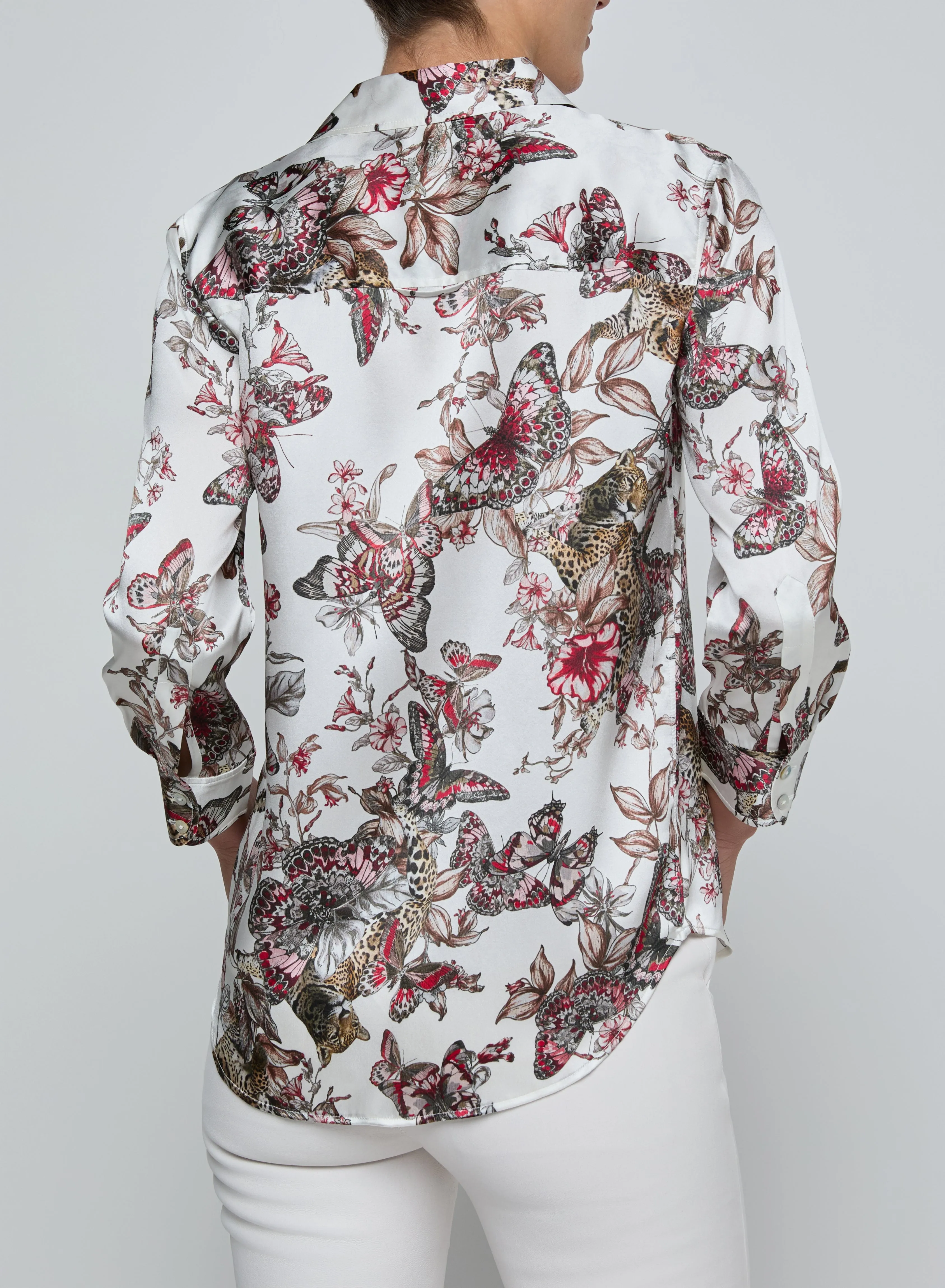 L’agence - Dani Silk Blouse - White Multi Small Butterfly Jungle sold by Jessie Boutique product image thumbnail 3