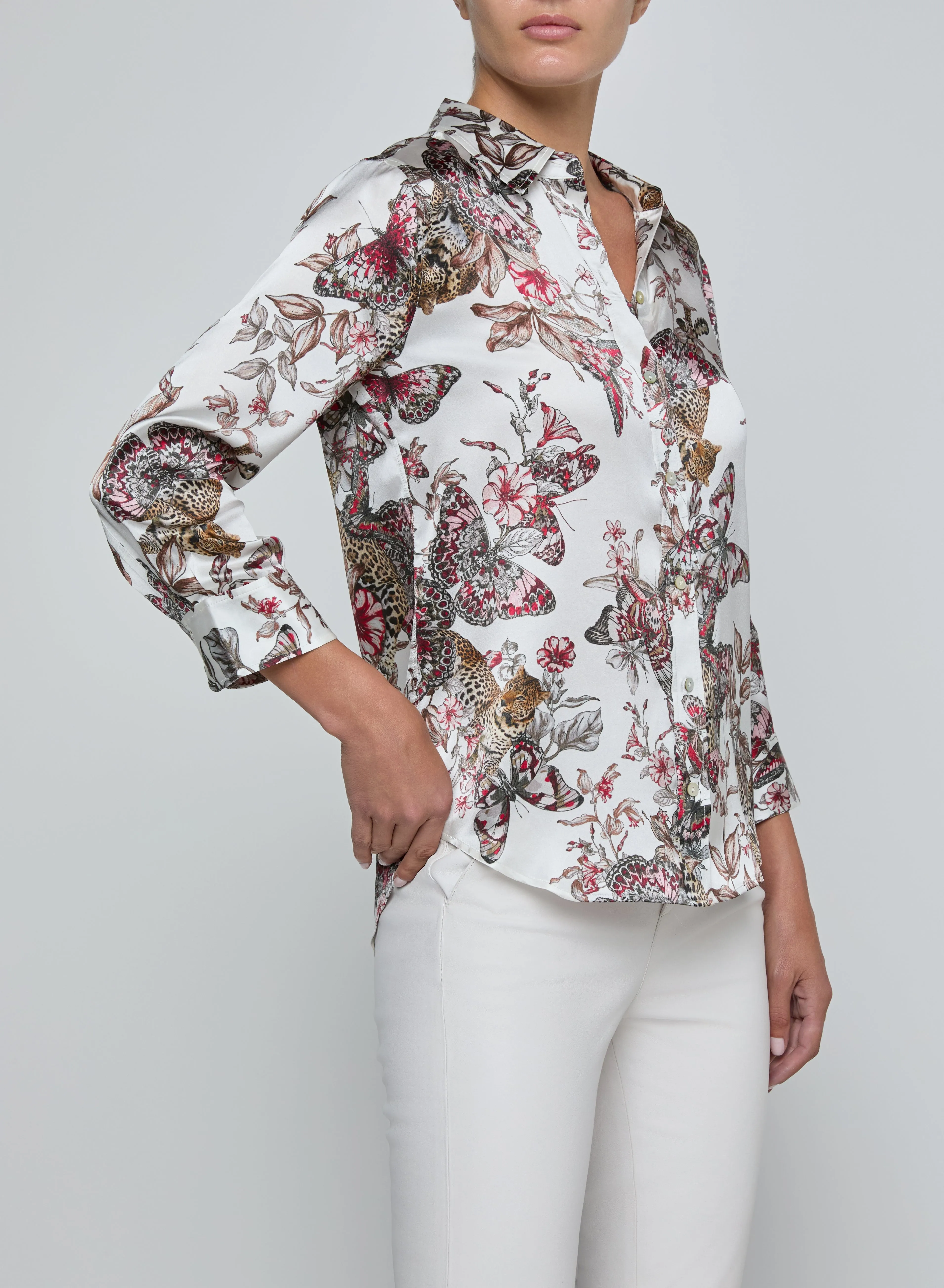 L’agence - Dani Silk Blouse - White Multi Small Butterfly Jungle sold by Jessie Boutique product image thumbnail 4