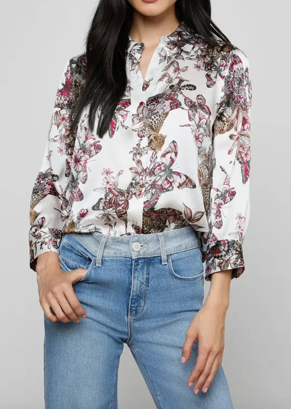 L’agence - Dani Silk Blouse - White Multi Small Butterfly Jungle sold by Jessie Boutique