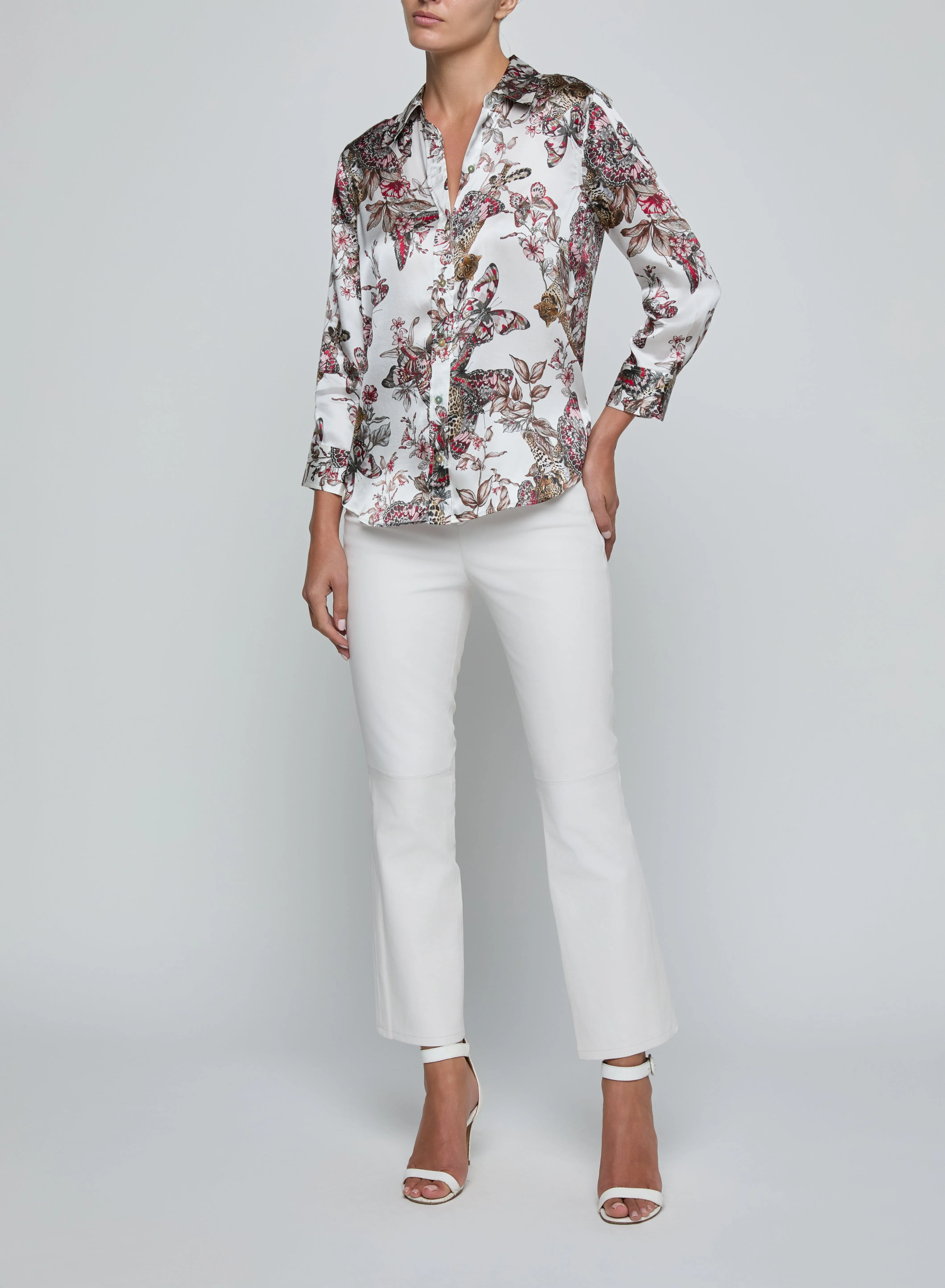 L’agence - Dani Silk Blouse - White Multi Small Butterfly Jungle sold by Jessie Boutique product image thumbnail 5