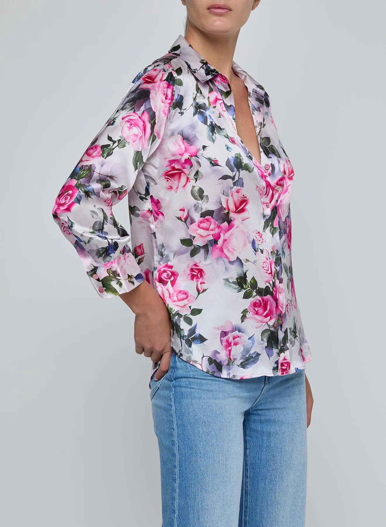 L’agence - Dani Silk Blouse - Pink Multi Water Rose sold by Jessie Boutique product image thumbnail 4
