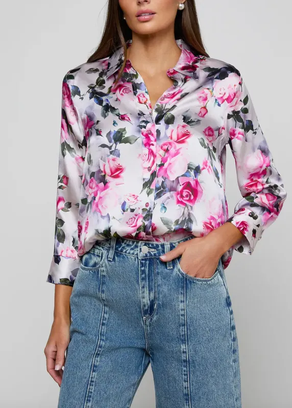 L’agence - Dani Silk Blouse - Pink Multi Water Rose sold by Jessie Boutique