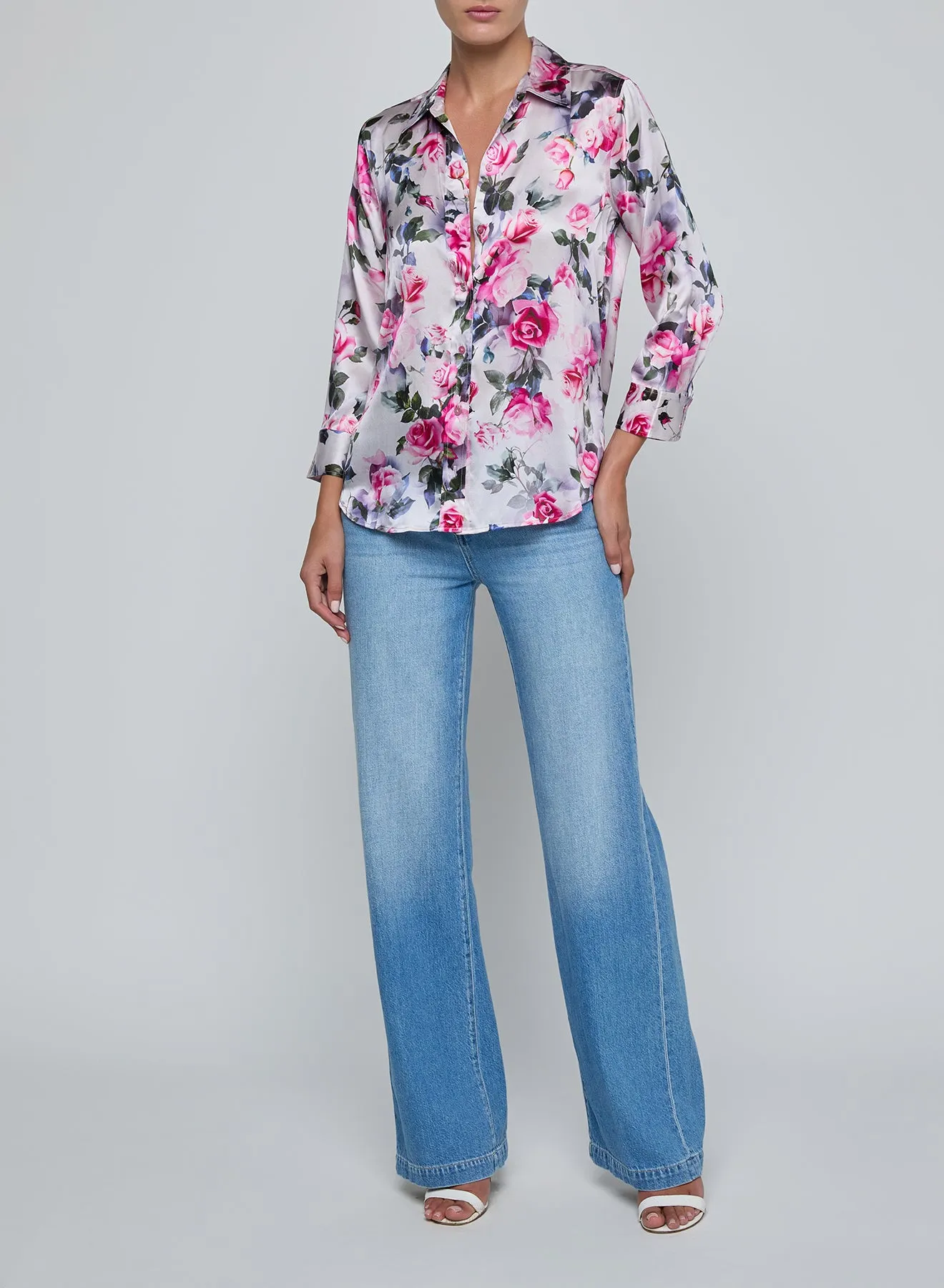 L’agence - Dani Silk Blouse - Pink Multi Water Rose sold by Jessie Boutique product image thumbnail 5
