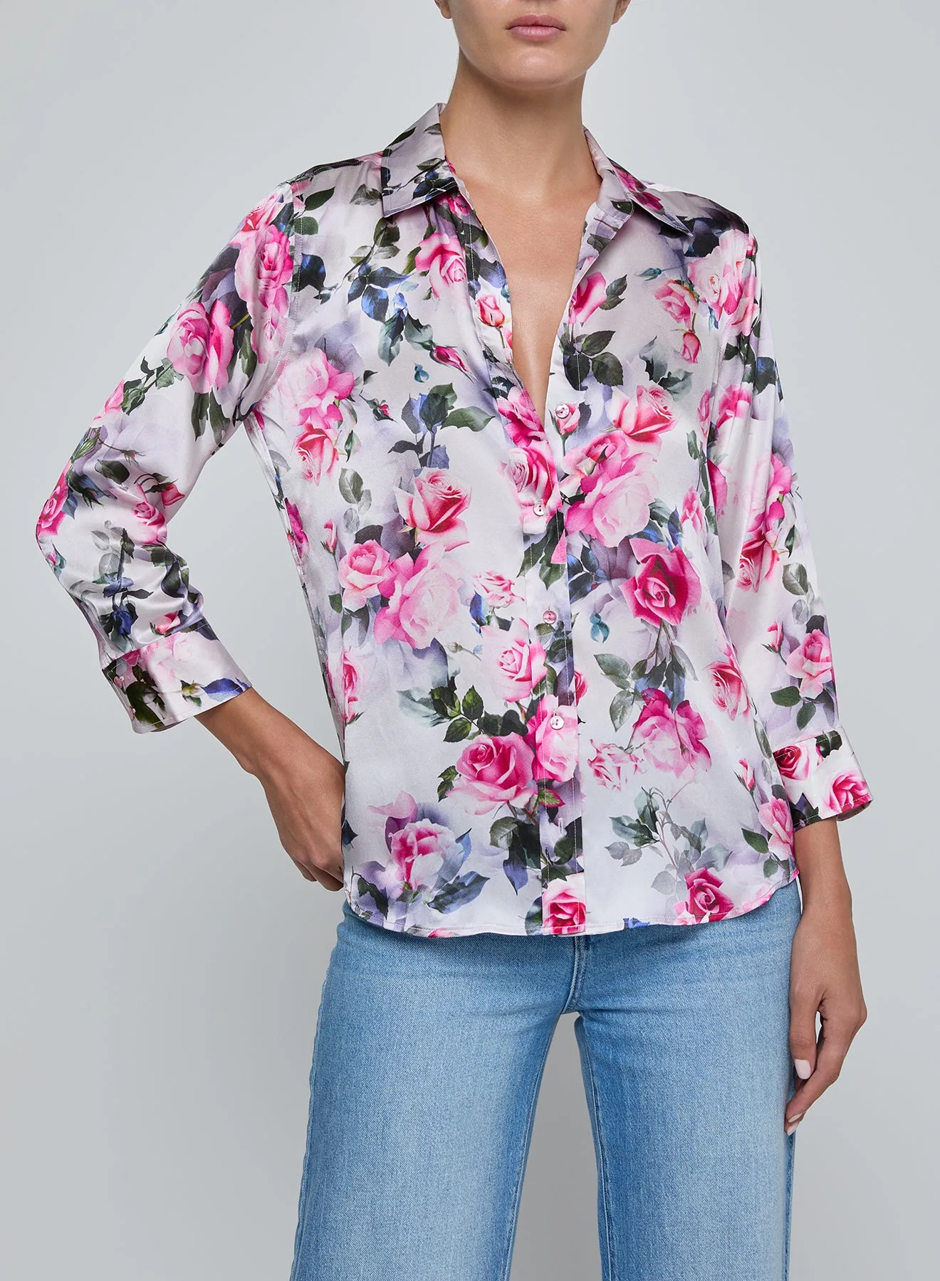 L’agence - Dani Silk Blouse - Pink Multi Water Rose sold by Jessie Boutique product image thumbnail 2