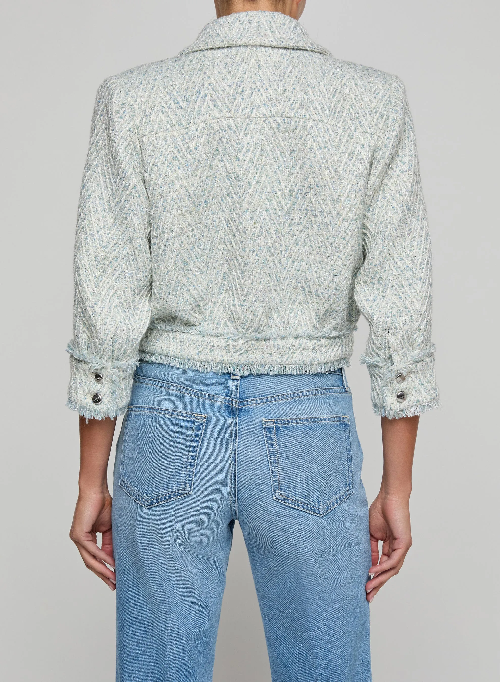 L’agence - Jia Fringed Tweed Jacket - Light Blue/Ivory Chevron sold by Jessie Boutique product image thumbnail 4