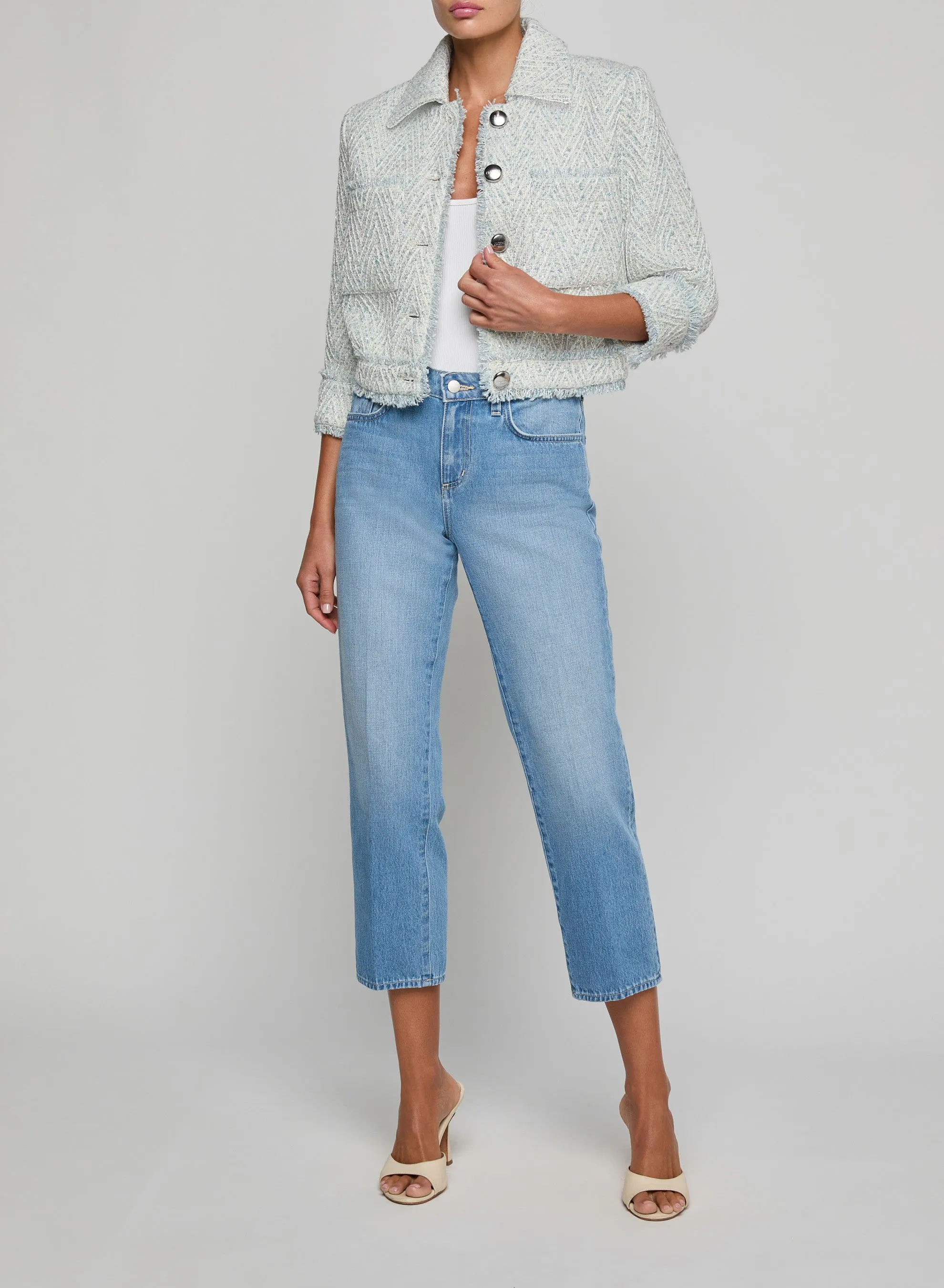 L’agence - Jia Fringed Tweed Jacket - Light Blue/Ivory Chevron sold by Jessie Boutique product image thumbnail 5