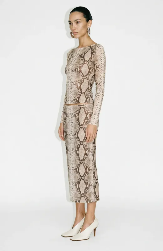 Ronny Kobo - Azana Skirt - Snake Print Natural Multi sold by Jessie Boutique