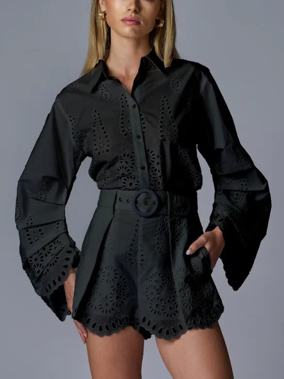 Hevron - Raquel Top In Eyelet - Black sold by Jessie Boutique