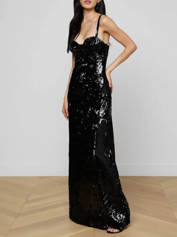 L’agence - Sayla Sequin Gown - Jet Black sold by Jessie Boutique