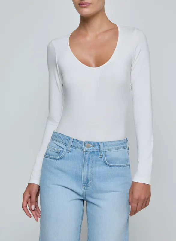 L’agence - Cassandra Ruched Bodysuit - White sold by Jessie Boutique