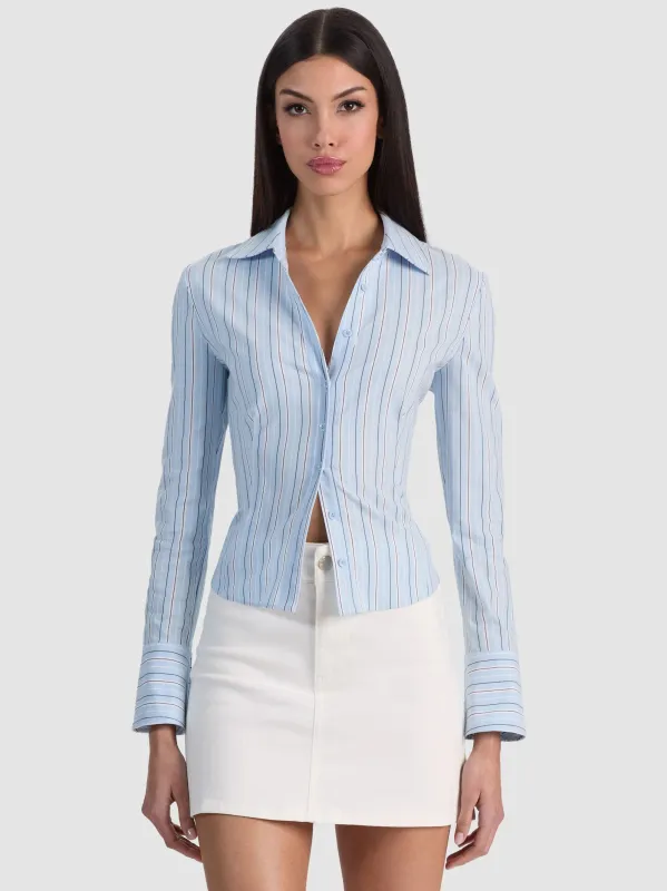 Alice + Olivia - Freya Button Down Top - Carolina Blue Multi made by Alice + Olivia