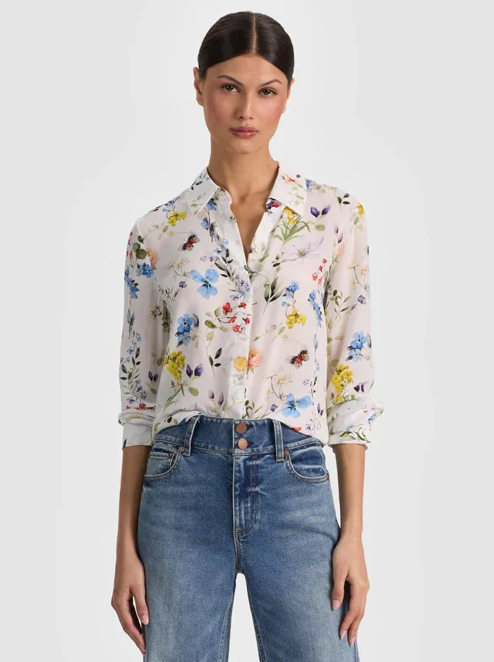 Alice + Olivia - Willa Silk Blouse - Twisting Vines Off White sold by Jessie Boutique