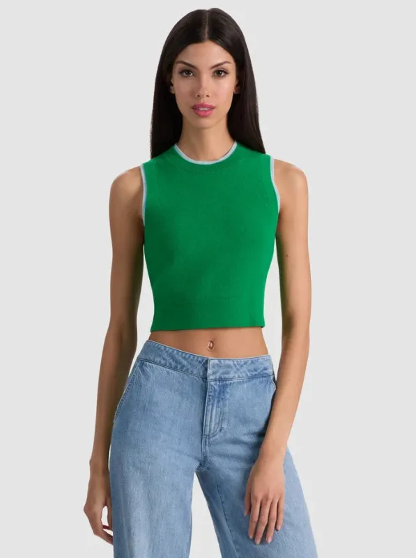 Alice + Olivia - Araceli Two Tone Cashmere Tank - Green Apple/Carolina Blue made by Alice + Olivia