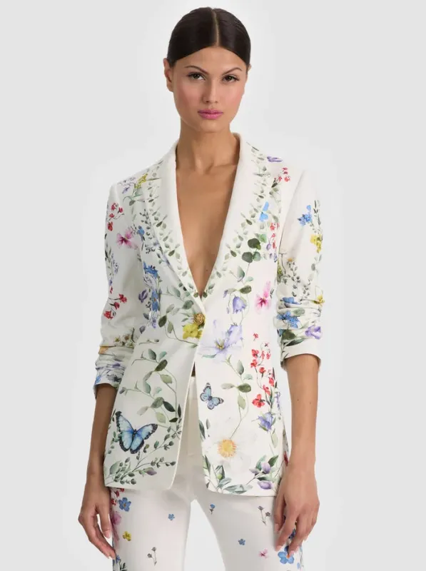 Alice + Olivia - Breann Long Fitted Blazer - Twisting Vines Off White sold by Jessie Boutique